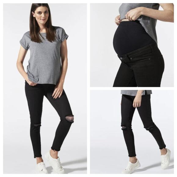BLANQI Denim Maternity Belly Support Skinny Jeans Distressed Black Size 4 - Picture 1 of 11